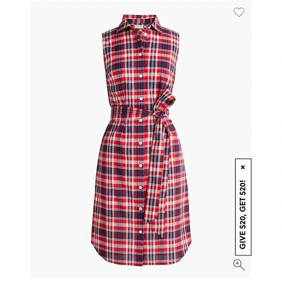 J Crew Factory women's cotton red, white & blue plaid belted dress. Size 6 - Picture 3 of 9